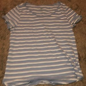 White and blue strippers shirt.